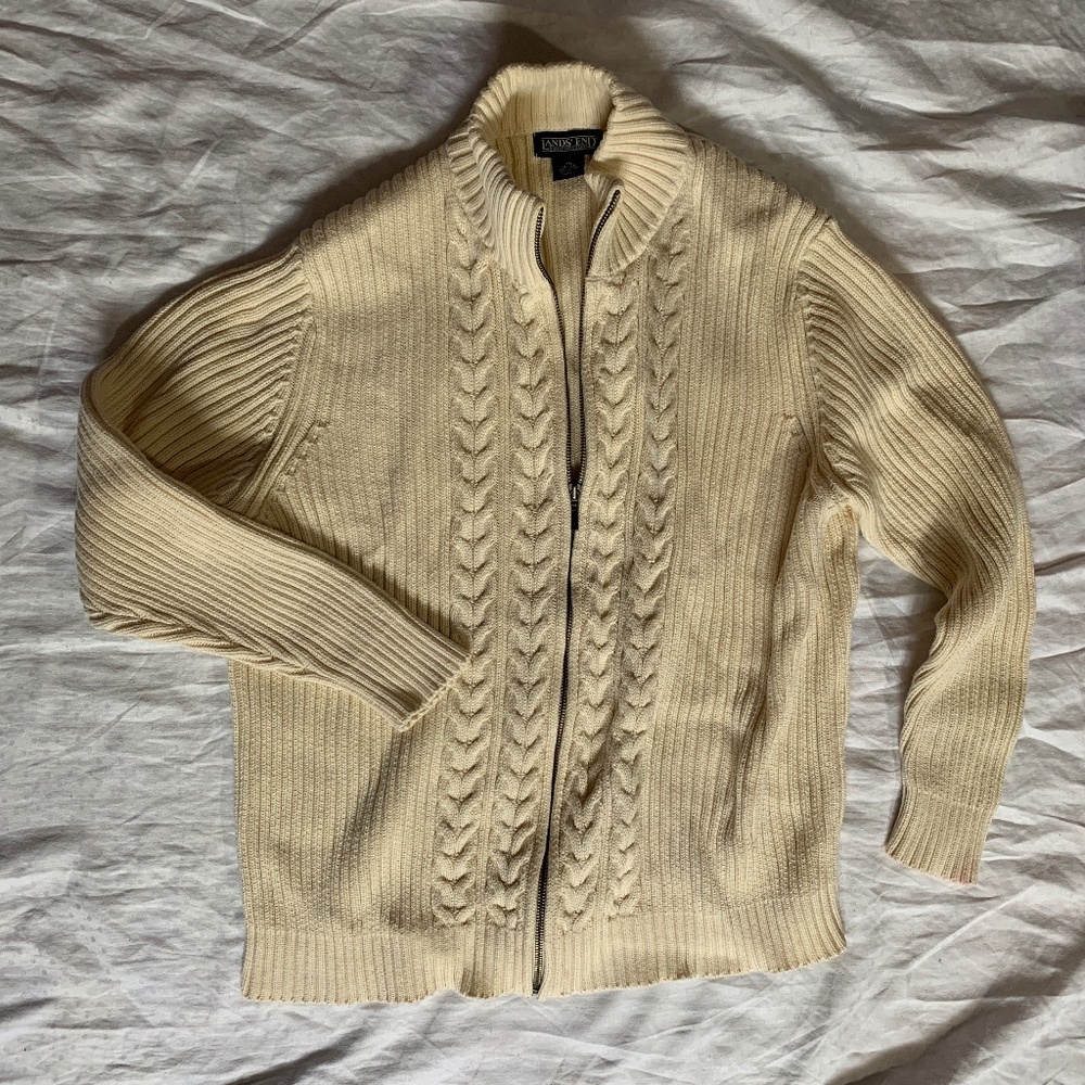 Cream Cable-Knit Zip-Front Men's Sweater